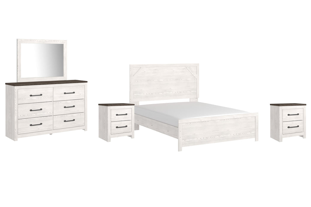 Gerridan Queen Panel Bed with Mirrored Dresser and 2 Nightstands JR Furniture Store