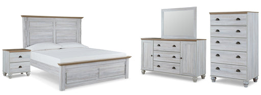 Haven Bay King Panel Bed with Mirrored Dresser, Chest and Nightstand JR Furniture Store