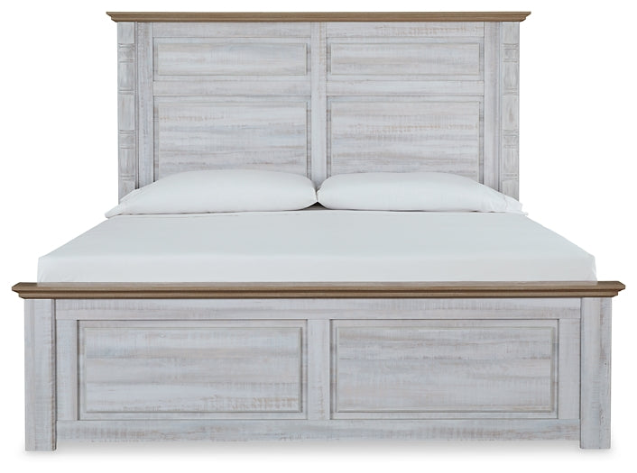 Haven Bay King Panel Bed with Mirrored Dresser and Chest JR Furniture Store