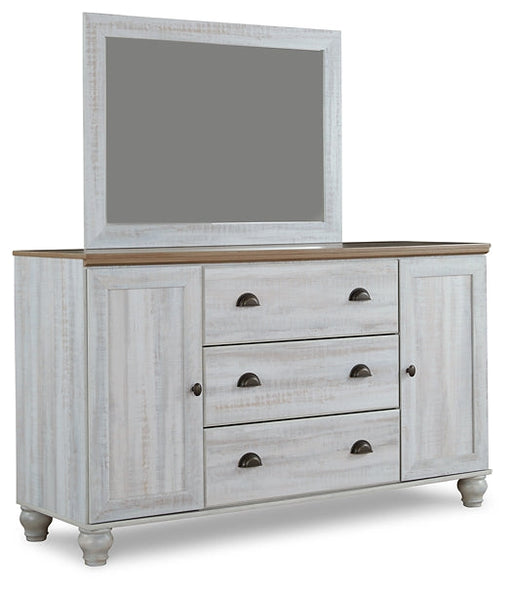 Haven Bay King Panel Bed with Mirrored Dresser and Chest JR Furniture Store