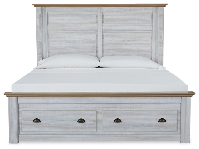 Haven Bay King Panel Storage Bed with Mirrored Dresser, Chest and 2 Nightstands JR Furniture Store