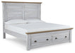 Haven Bay King Panel Storage Bed with Mirrored Dresser and 2 Nightstands JR Furniture Store