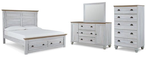 Haven Bay King Panel Storage Bed with Mirrored Dresser and Chest JR Furniture Store