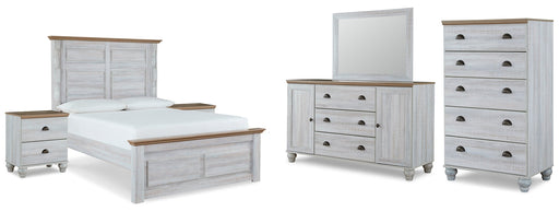 Haven Bay Queen Panel Bed with Mirrored Dresser, Chest and 2 Nightstands JR Furniture Store