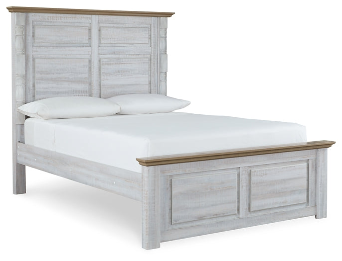 Haven Bay Queen Panel Bed with Mirrored Dresser and 2 Nightstands JR Furniture Store