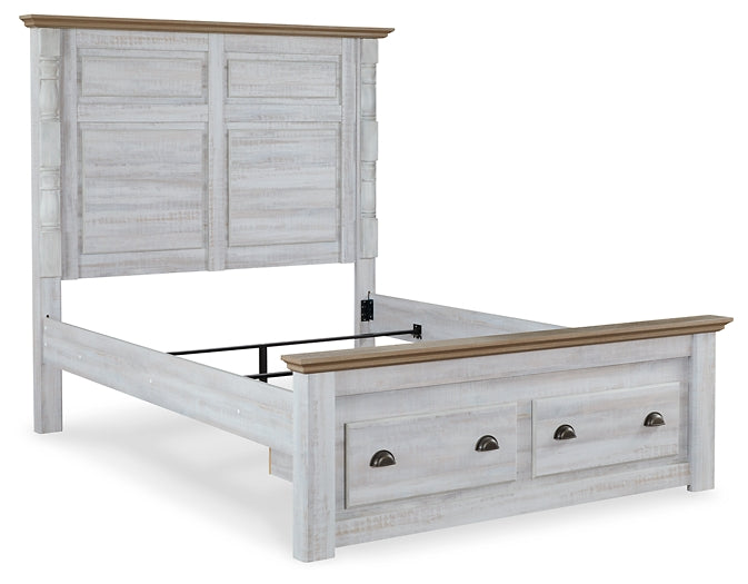Haven Bay Queen Panel Storage Bed with Mirrored Dresser and Chest JR Furniture Store