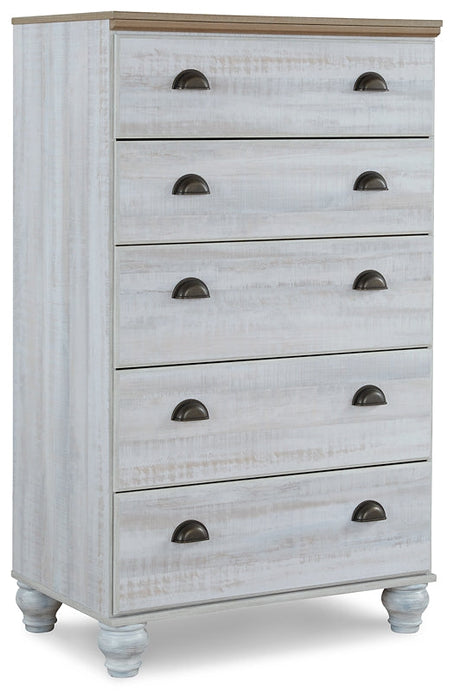 Haven Bay Queen Panel Storage Bed with Mirrored Dresser and Chest JR Furniture Store