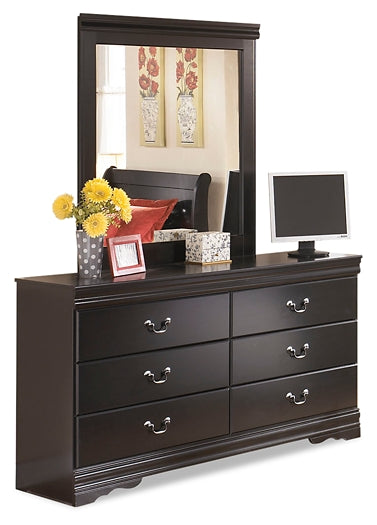 Huey Vineyard Full Sleigh Headboard with Mirrored Dresser and 2 Nightstands JR Furniture Store