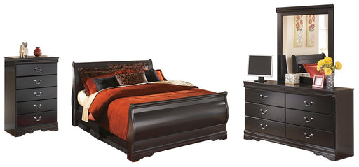 Huey Vineyard Queen Sleigh Bed with Mirrored Dresser and Chest JR Furniture Store