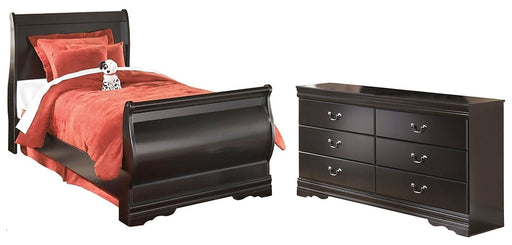Huey Vineyard Twin Sleigh Bed with Dresser JR Furniture Store