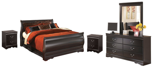 Huey Vineyard Twin Sleigh Bed with Mirrored Dresser and 2 Nightstands JR Furniture Store