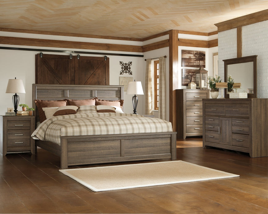 Juararo California King Panel Bed with Mirrored Dresser JR Furniture Storefurniture, home furniture, home decor