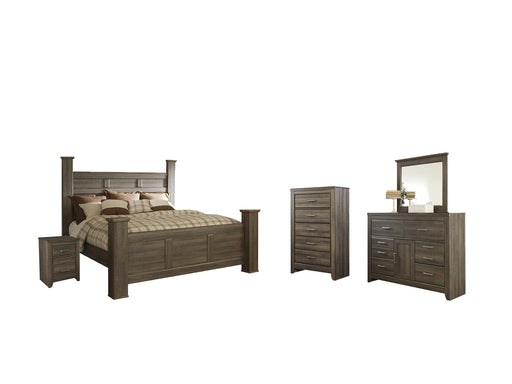Juararo California King Poster Bed with Mirrored Dresser, Chest and Nightstand JR Furniture Storefurniture, home furniture, home decor