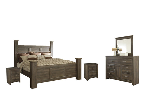 Juararo California King Poster Bed with Mirrored Dresser and 2 Nightstands JR Furniture Storefurniture, home furniture, home decor