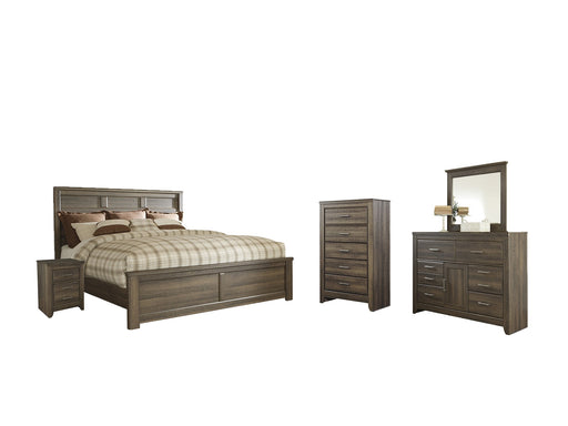 Juararo King Panel Bed with Mirrored Dresser, Chest and Nightstand JR Furniture Storefurniture, home furniture, home decor