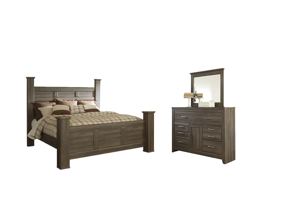 Juararo King Poster Bed with Mirrored Dresser JR Furniture Storefurniture, home furniture, home decor