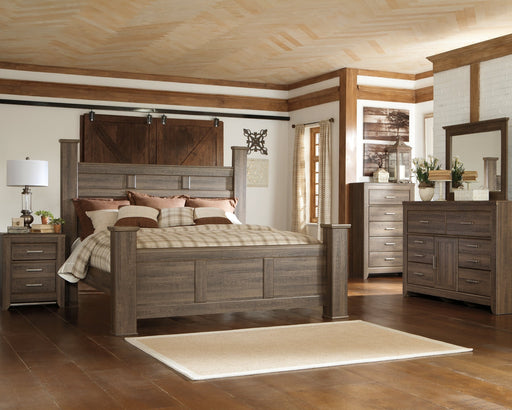 Juararo King Poster Bed with Mirrored Dresser and Chest JR Furniture Storefurniture, home furniture, home decor