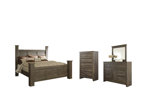 Juararo King Poster Bed with Mirrored Dresser and Chest JR Furniture Storefurniture, home furniture, home decor