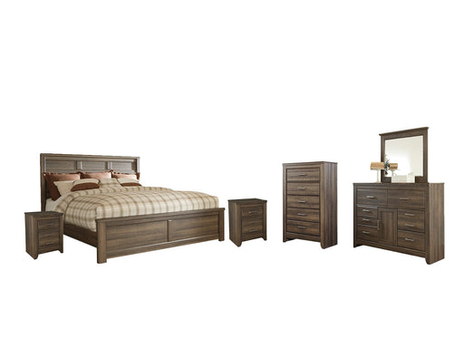 Juararo Queen Panel Bed with Mirrored Dresser, Chest and 2 Nightstands JR Furniture Storefurniture, home furniture, home decor