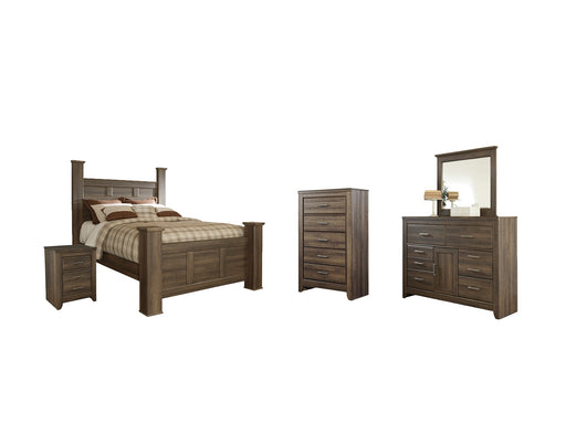 Juararo Queen Poster Bed with Mirrored Dresser, Chest and Nightstand JR Furniture Storefurniture, home furniture, home decor