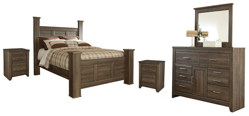 Juararo Queen Poster Bed with Mirrored Dresser and 2 Nightstands JR Furniture Storefurniture, home furniture, home decor