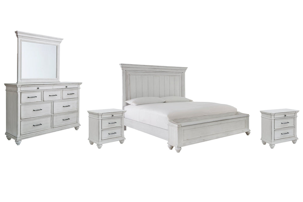 Kanwyn King Panel Bed with Storage with Mirrored Dresser and 2 Nightstands JR Furniture Storefurniture, home furniture, home decor