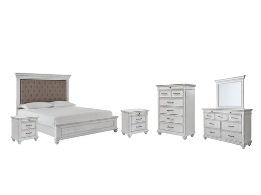 Kanwyn Queen Panel Bed with Mirrored Dresser, Chest and 2 Nightstands JR Furniture Storefurniture, home furniture, home decor