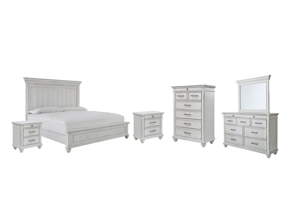 Kanwyn Queen Panel Bed with Mirrored Dresser, Chest and 2 Nightstands JR Furniture Storefurniture, home furniture, home decor