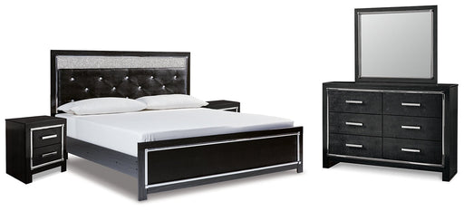 Kaydell King Upholstered Panel Platform Bed with Mirrored Dresser and 2 Nightstands JR Furniture Storefurniture, home furniture, home decor