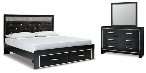 Kaydell King Upholstered Panel Storage Platform Bed with Mirrored Dresser JR Furniture Storefurniture, home furniture, home decor