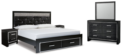 Kaydell King Upholstered Panel Storage Platform Bed with Mirrored Dresser and 2 Nightstands JR Furniture Storefurniture, home furniture, home decor