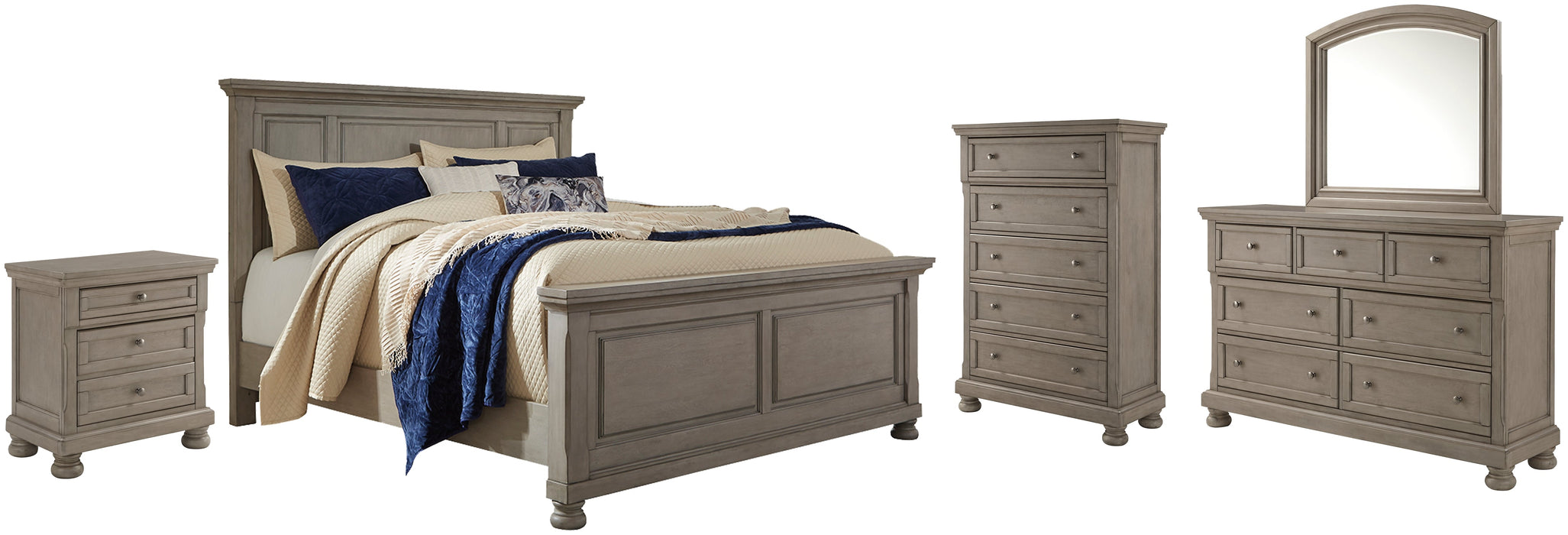 Lettner California King Panel Bed with Mirrored Dresser, Chest and Nightstand JR Furniture Storefurniture, home furniture, home decor