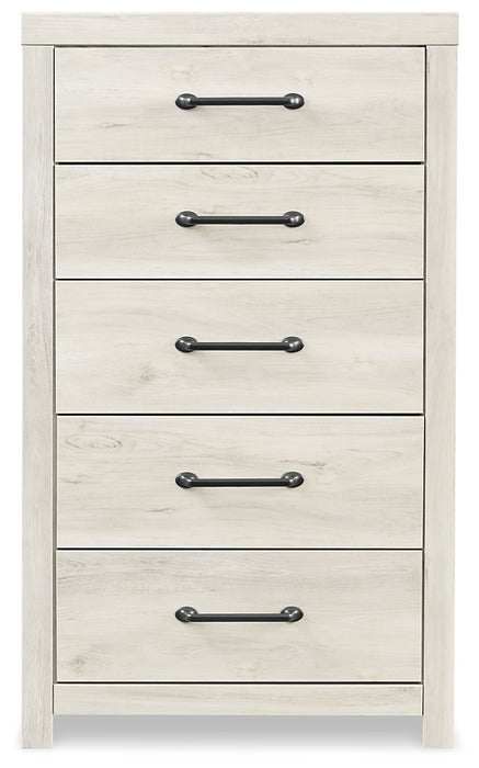 Cambeck King Panel Bed with 4 Storage Drawers with Mirrored Dresser, Chest and 2 Nightstands