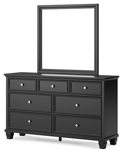 Lanolee King Panel Bed with Mirrored Dresser and Chest