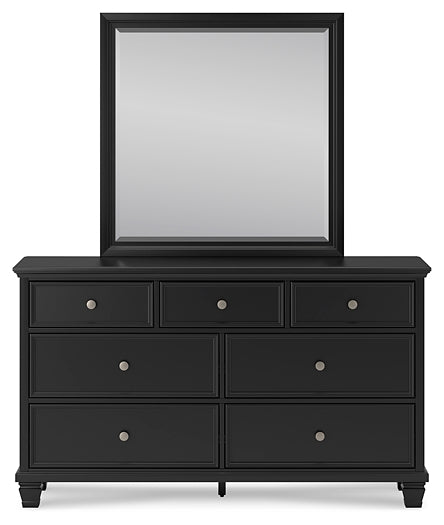Lanolee California King Panel Bed with Mirrored Dresser and Nightstand