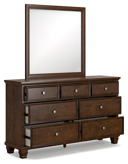 Danabrin King Panel Bed with Mirrored Dresser and Nightstand
