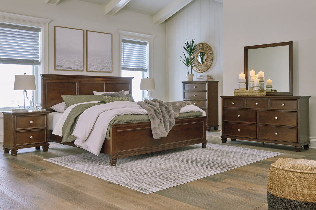 Danabrin King Panel Bed with Mirrored Dresser and 2 Nightstands