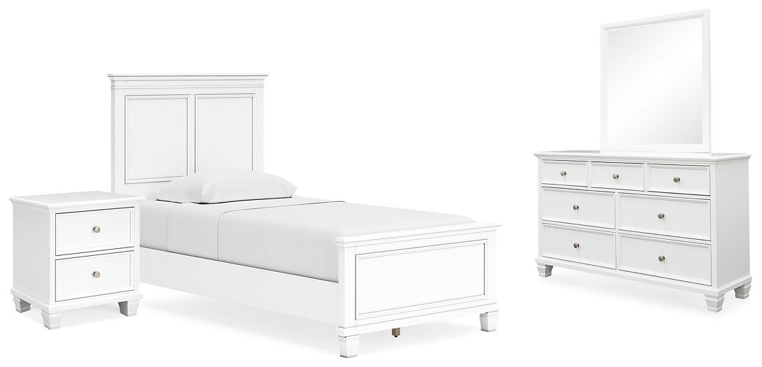 Fortman Twin Panel Bed with Mirrored Dresser and Nightstand