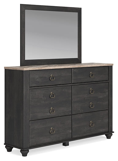 Nanforth King Panel Bed with Mirrored Dresser and Chest