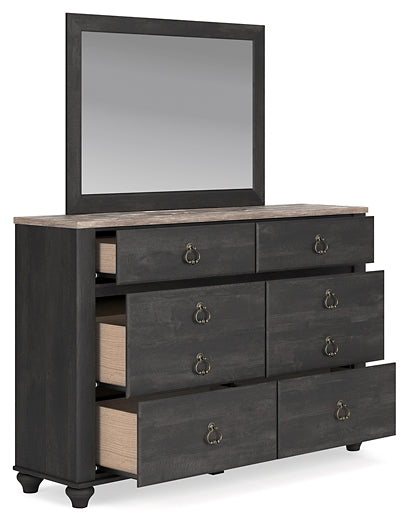 Nanforth King/California King Panel Headboard with Mirrored Dresser